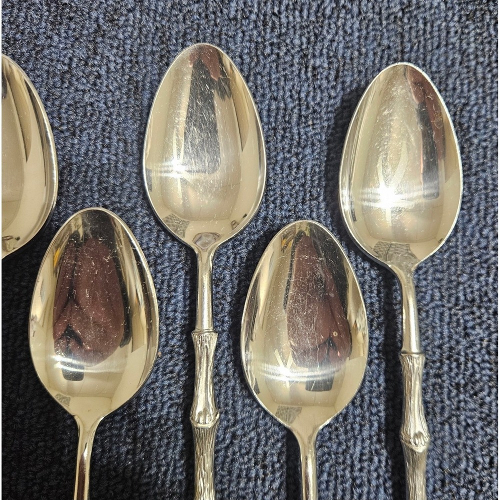 Oxford Hall JADE Soup Spoon Textured Bamboo Cane Stainless Flatware Set Of 6 - Picture 2 of 9